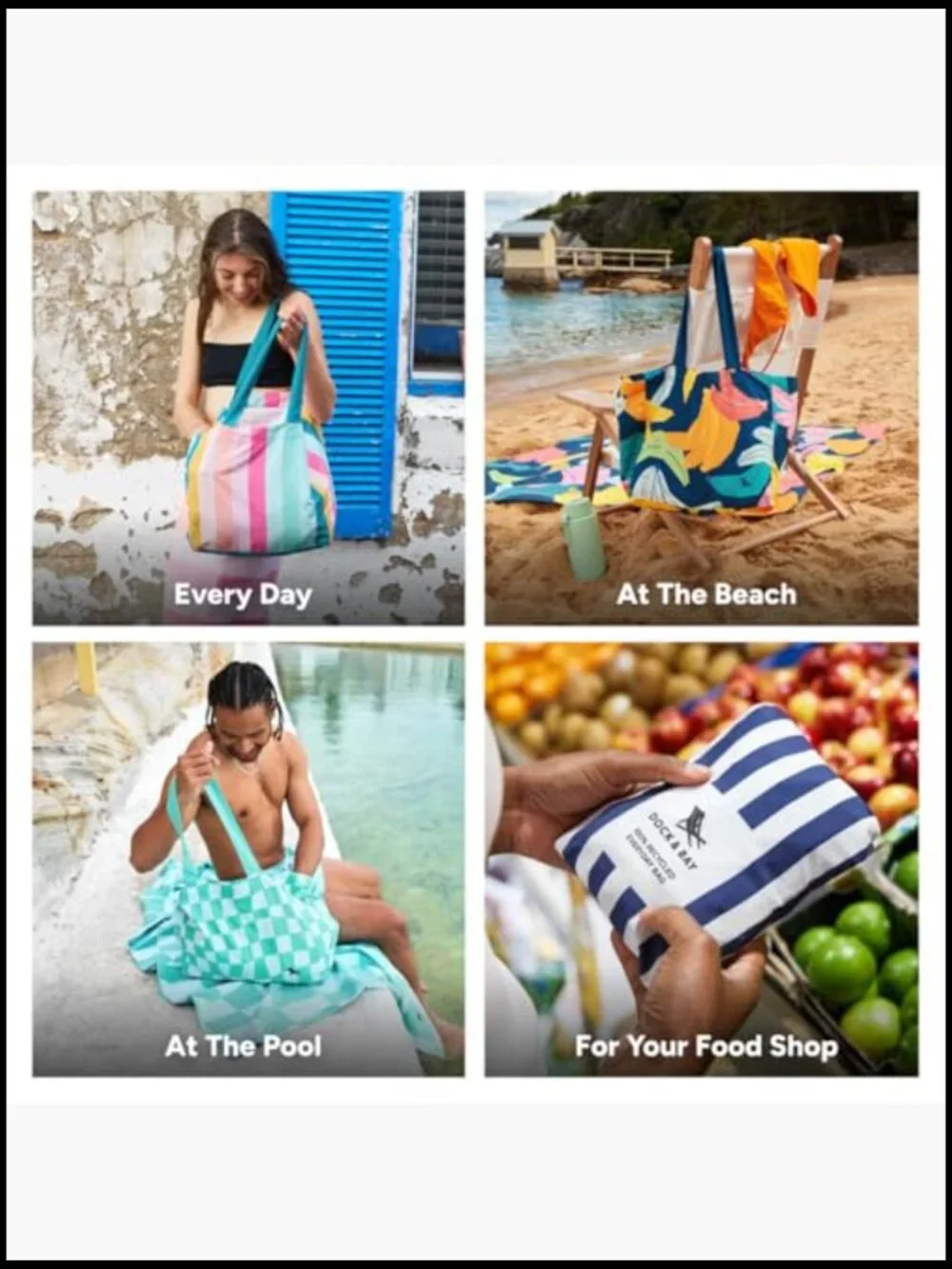 Everyday Beach Tote Bag Reusable Eco-Friendly Lightweight Foldable Carrier